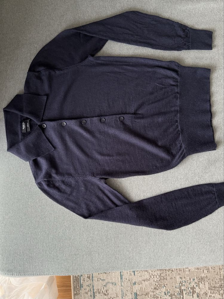 Тъмно синя блуза с поло яка и копчета Massimo Dutti, XS