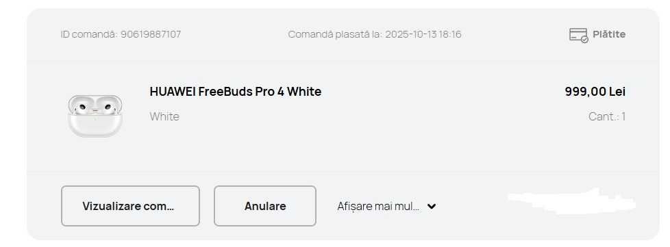 Casti Huawei FreeBuds 4 Pro Albe Noi, sigilate, garantie