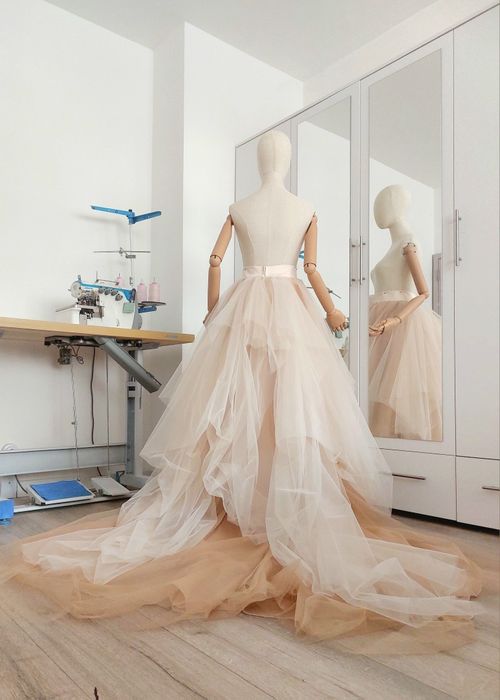 Булчинска рокля Бална пола Екрю Бежаво Пухкава Обемна Тюл Омбре