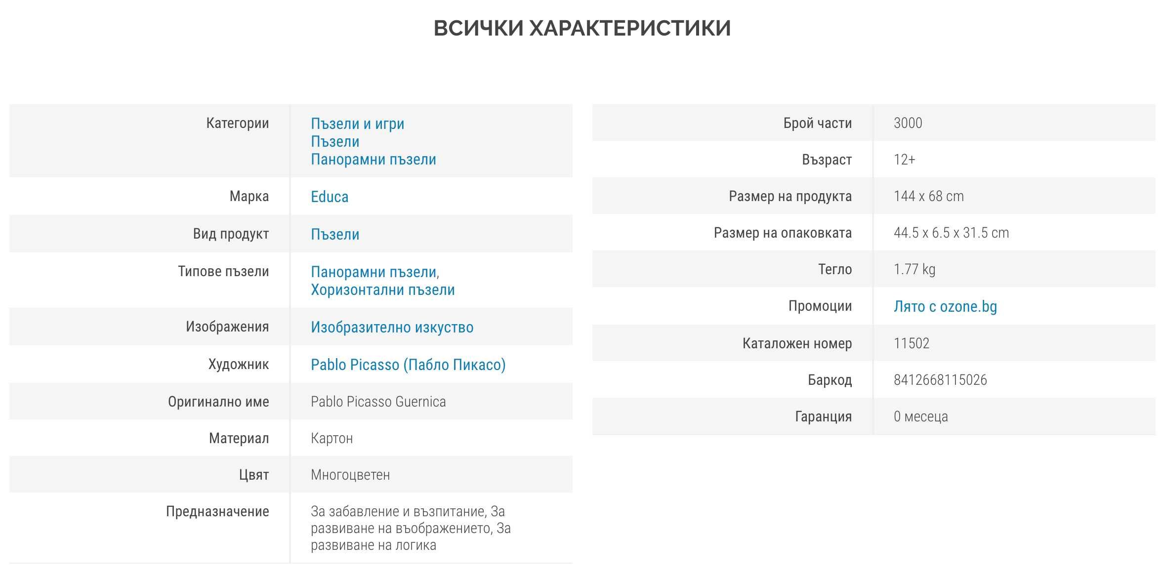 Панорамен пъзел Educa от 3000 части - Герника, Пабло Пикасо