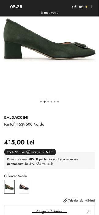 Pantofi dama BALDACCINI, piele intoarsa, noi, culoare verde