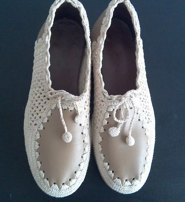 Pantofi croșetați manual cu piele naturală - mărimea 36