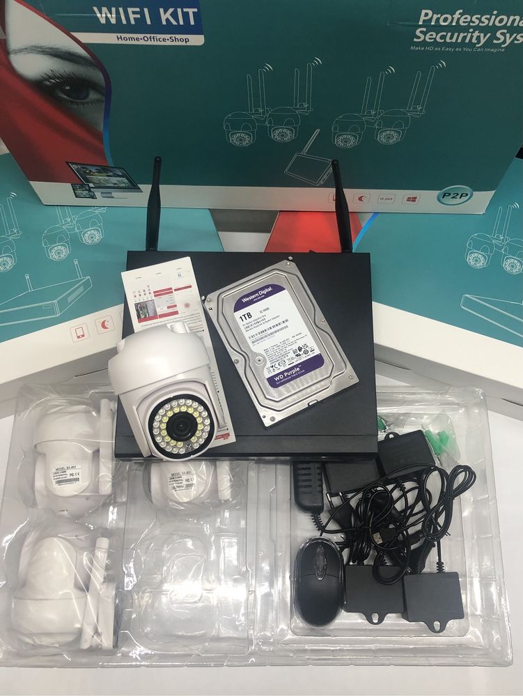 Sistem Complet Supraveghere 4 Cam 2K Wifi+ Lampa Solara 1200W+ Hdd 1Tb
