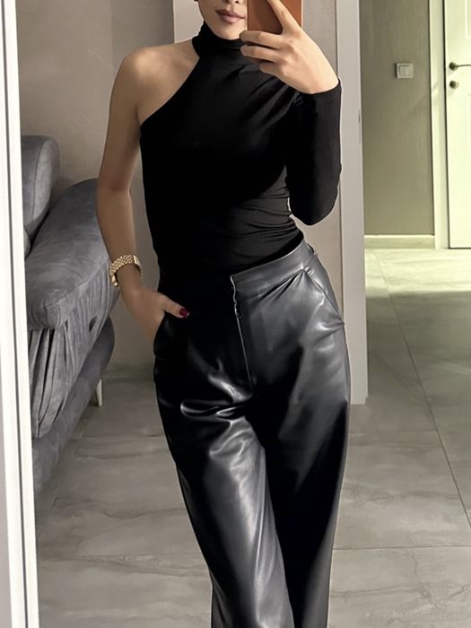 Кожаные брюки черные