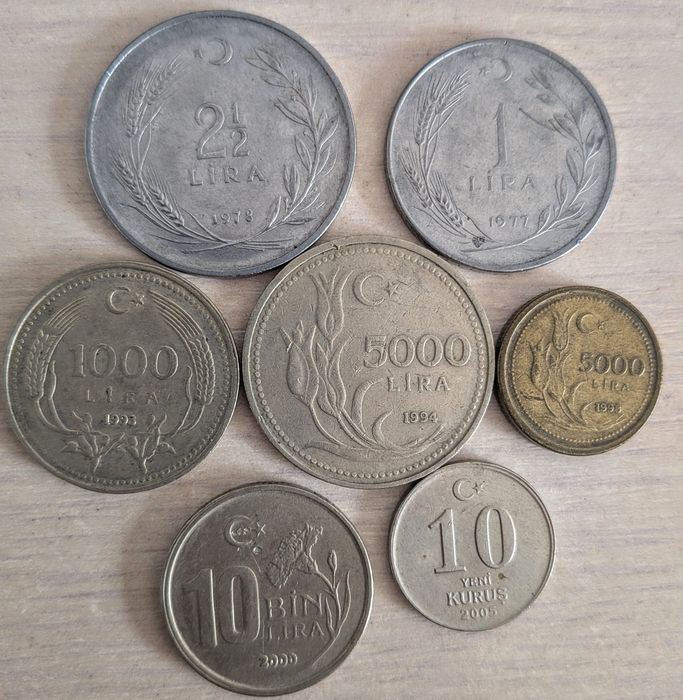 Lot Monede vechi Turcia de colecție Lira, Bin Lira, Yeni Kuruș (1977+)