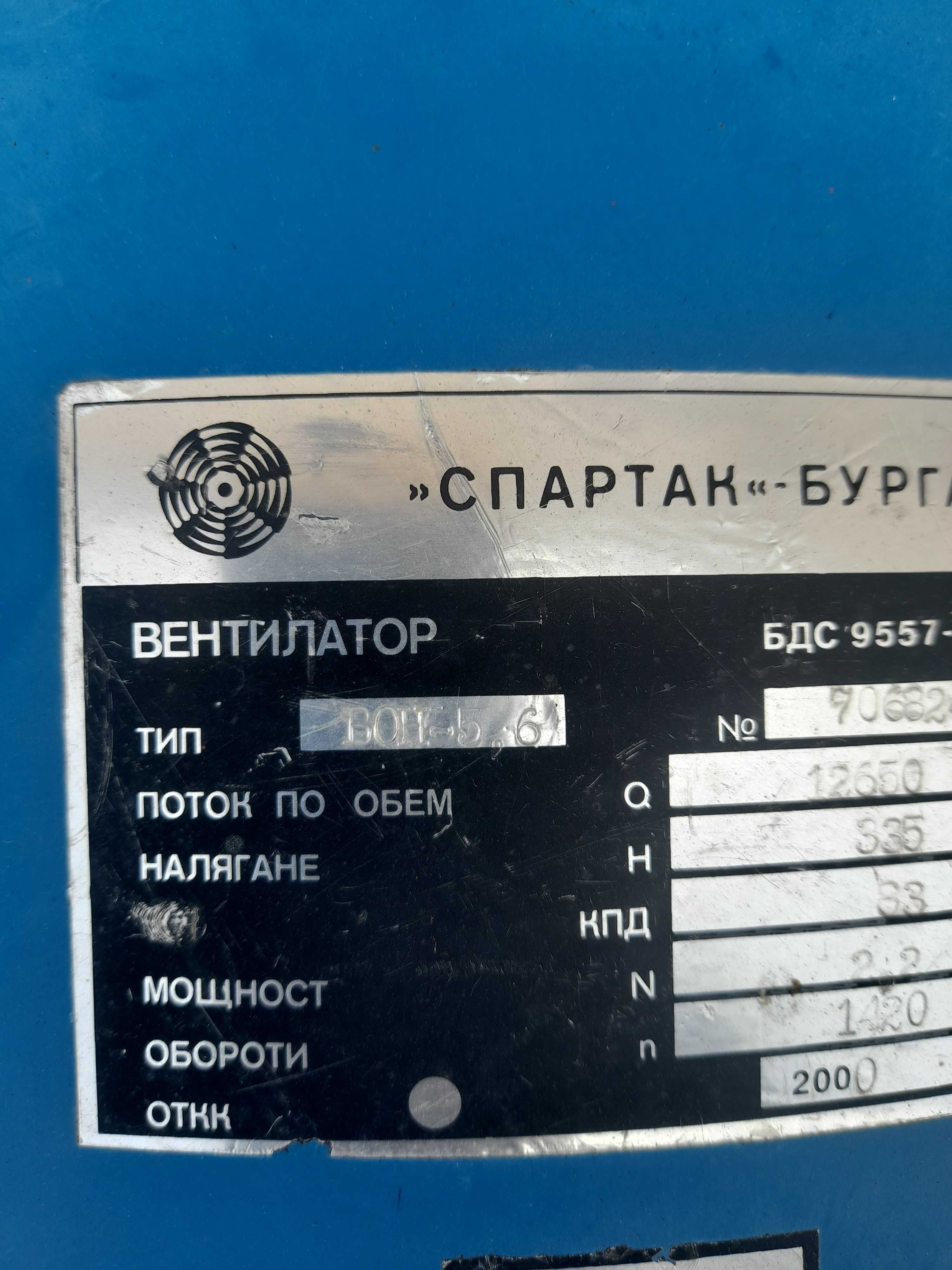 Промишлен вентилатор ''Спартак'' Бургас  2.2kw