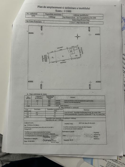 Casă și teren 1400 mp – Sat Retevoiești, Pietroșani, Argeș