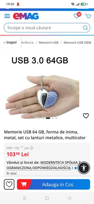 Stick USB  64GB forma inima