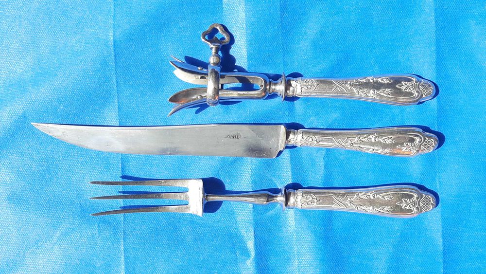 Set 3 tacamuri servit carne, argint sterling 950, Franta, 1886-1900