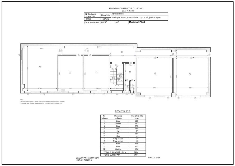 Etaj 2 – 243 mp – Birouri / Servicii – Pitești, Vasile Lupu
