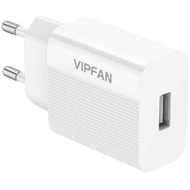 Vipfan E01 мрежово зарядно, 1x USB, 2.4A, бял