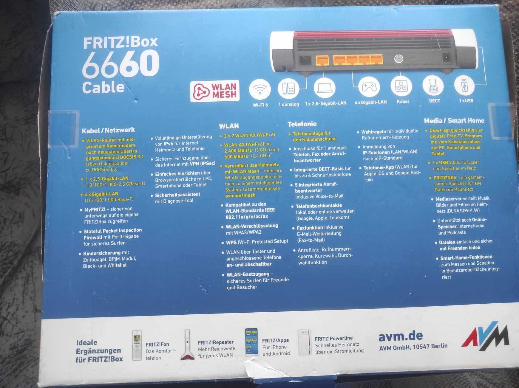 Рутер, FRITZ!Box 6660, двубандов Wi-Fi 6, Gigabit Ethernet - НОВ
