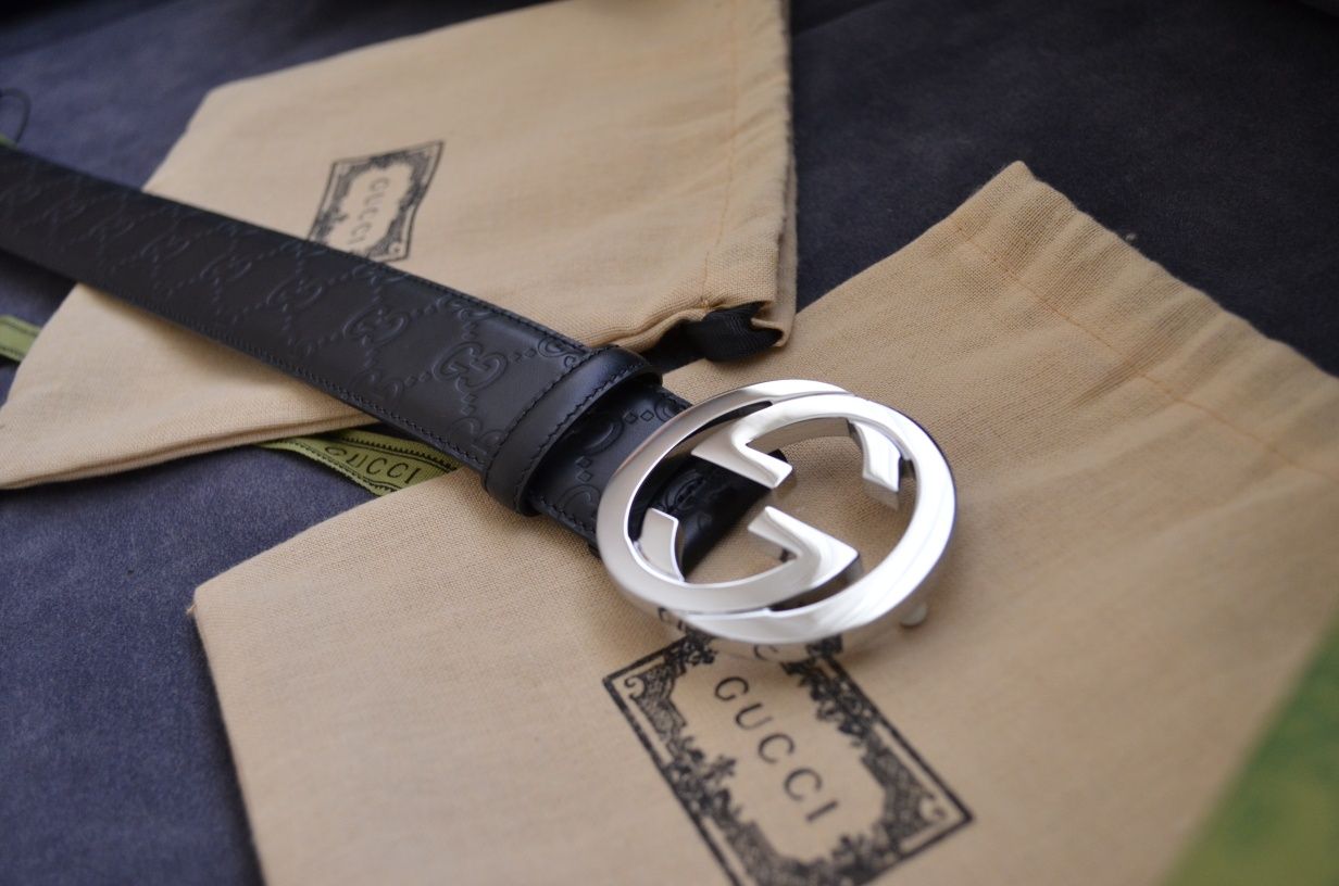 Колан гучи кожен в черно със сребърна катарама / gucci belt leather