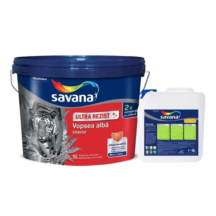 Savana Ultra Rezist 15L - Vopsea alba de interior + Amorsa 4L ENGROS