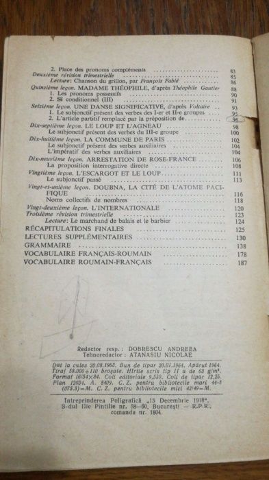 Limba Franceza,Manual ptr clasa a X a de I.Diaconu,T.Popa-1964