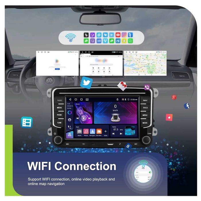 Navigatie Android 2GB RAM+64GB VW GOLF 5 6 PASSAT B6 B7 CC Jetta Skoda