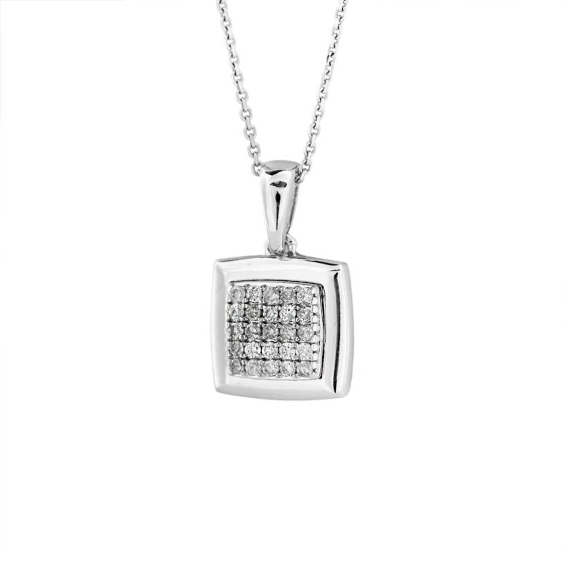 Colier aur alb 14K cu diamant natural 0.16 ct – certificat IGI