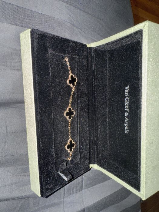 Гривна van cleef black with gold 5clover
