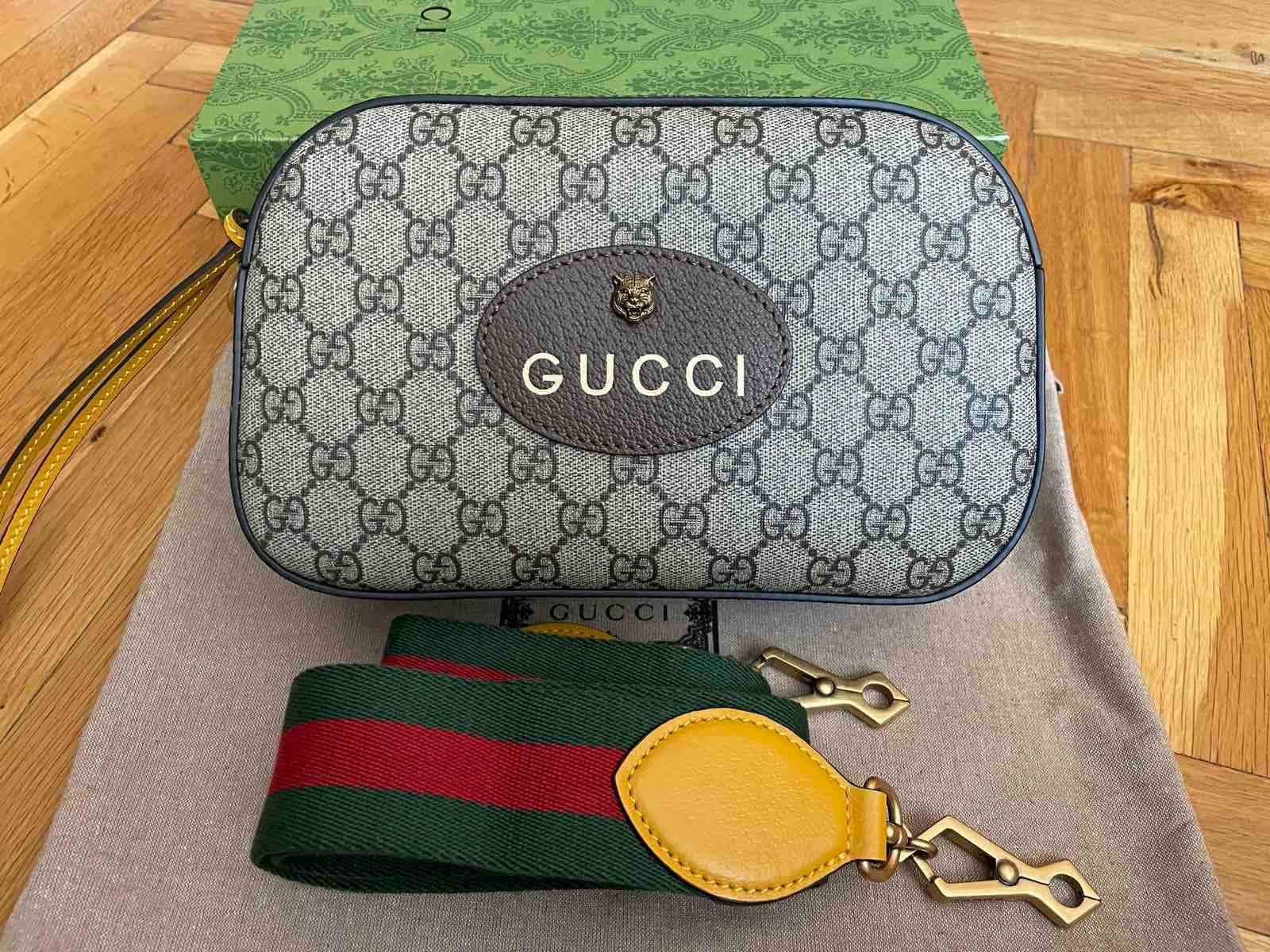 Чанта Gucci Гучи Marmont Neo Vintage Tiger Head Canvas Златно GG лого