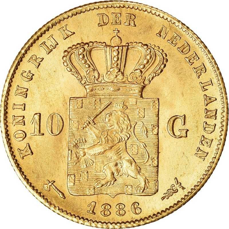 Monedă din Aur - 10 guldeni Willem III Olanda 6.72 g