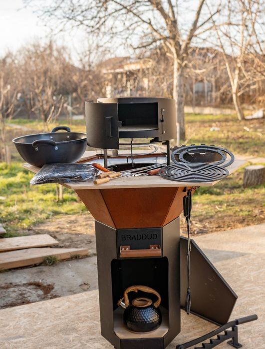 Gratar, plita-inox, grill-otel/carbon, baza/electrostatic, cuva/corten