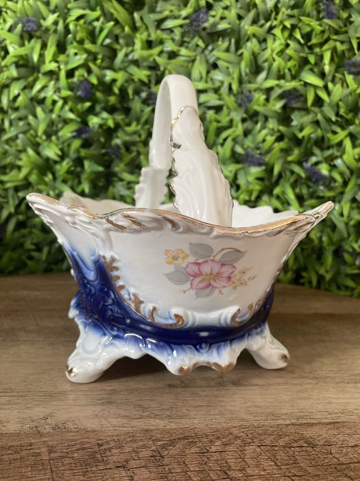 Antique fine porcelain floral basket
