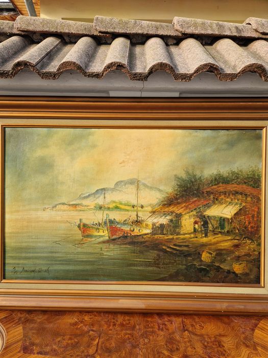 Уникална огромна антикварна майсторска картина масло върху платно