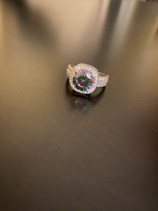 Inel argint cu piatra semipretioasa, topaz si zirconiu, marime mare