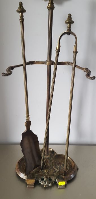 Ceas /ustensile vechi din bronz pentru șemineu