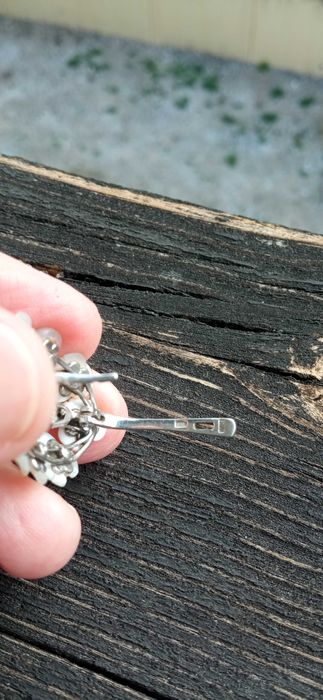 Сребърни обеци с естествен седеф и фианити (изкуствени диаманти)