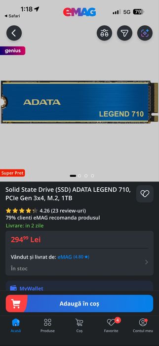 Vand SSD Adata Legend 710 de 1TB, Viteza de raspuns foarte rapida