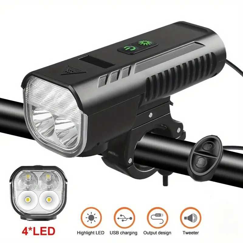 4-LED лампа за велосипед + клаксон и батериен индикатор