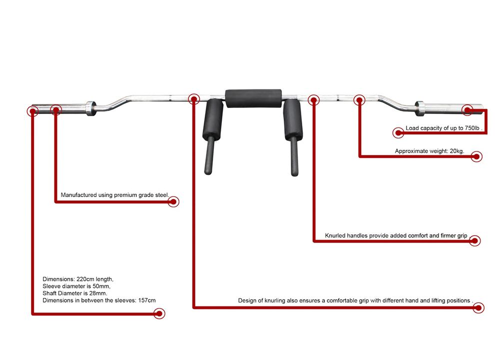 Bara haltera olimpica, Zoco Body Fit®, lungime 220cm, Crom