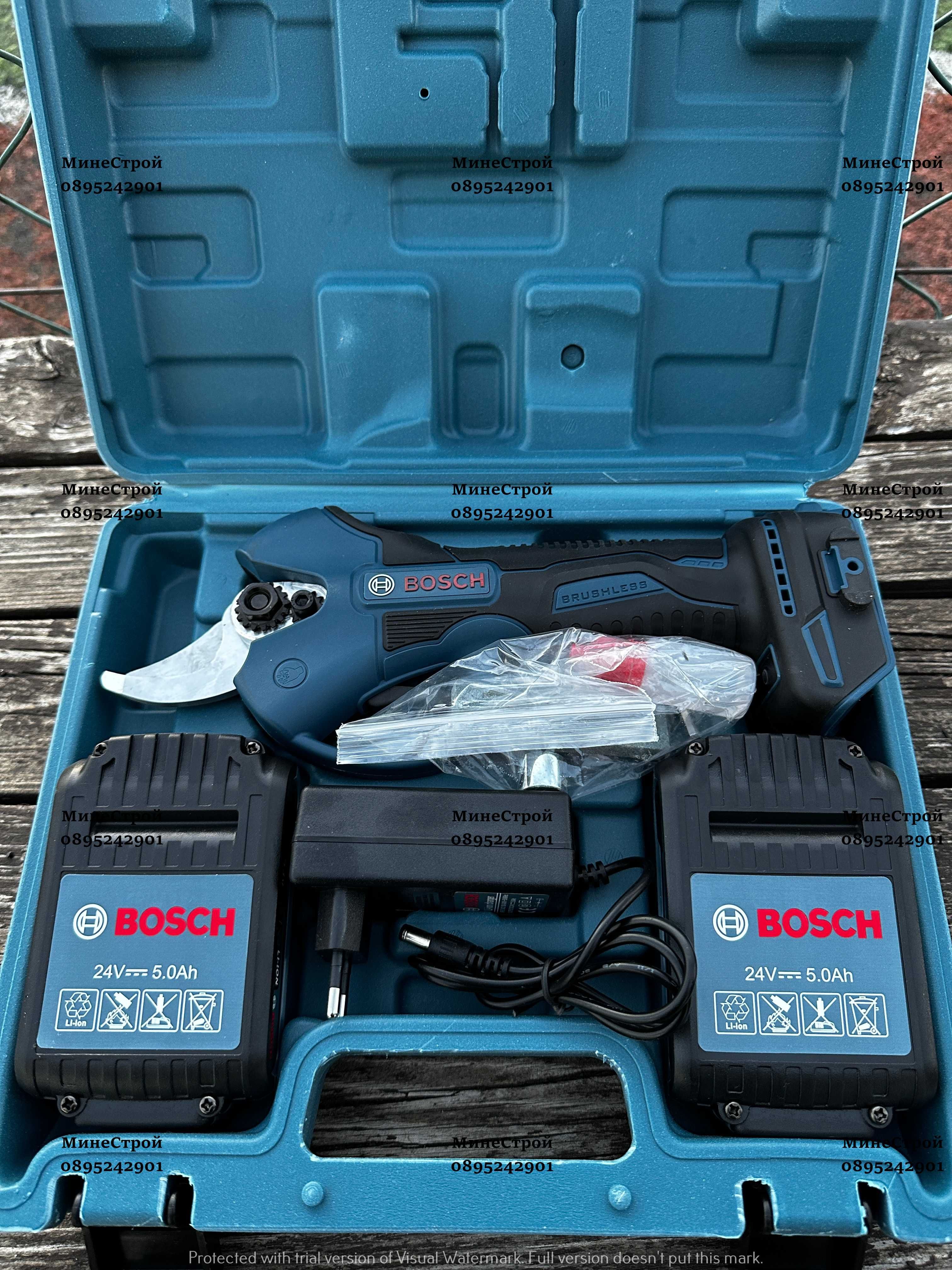 Акумулаторна лозарска ножица BOSCH 24V 5Ah до 30мм. БОШ с 2 батерии