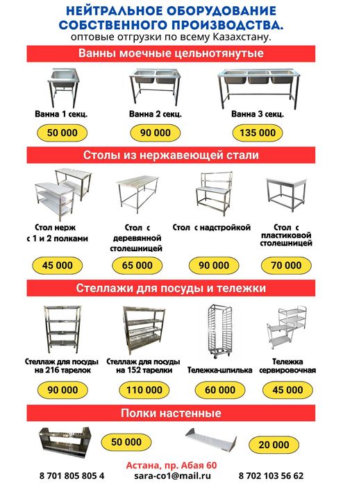 Нержавеющая сталь,  столы, стеллажи, мойки