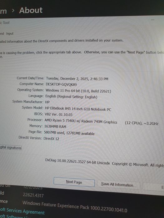 Hp EliteBook 845 g10,Ecran 14",Cpu Ryzen 5 7540u,Ram 16gb DDR5,SSD 512