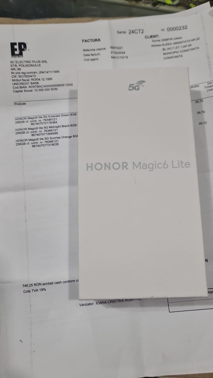 Honor magic6 lite 5g ,256 gb nou