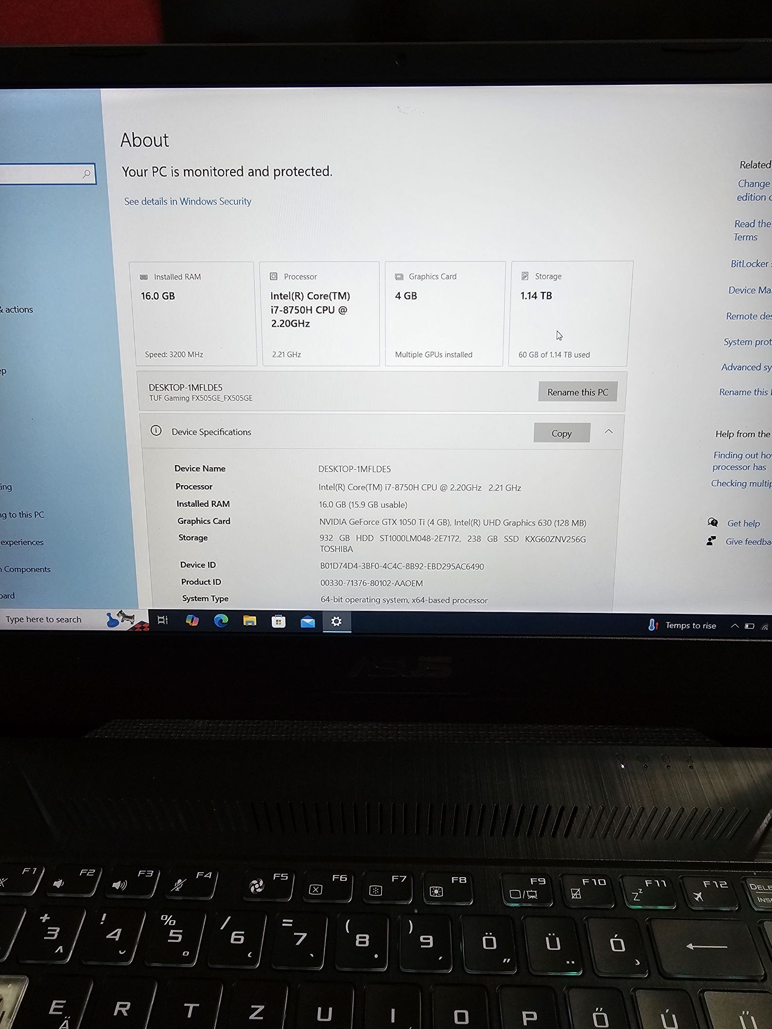 Laptop Gaming Asus TUF i7 FX505GE