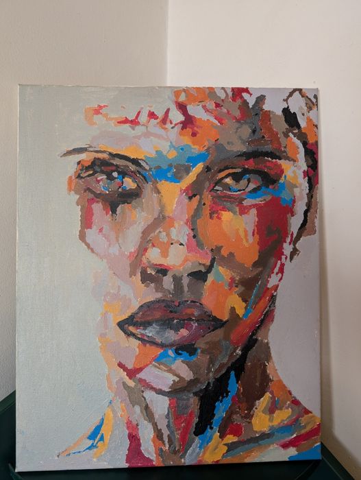 Tablou in ulei chip feminin 39x49 cm buze ochi canvas pictura pictat