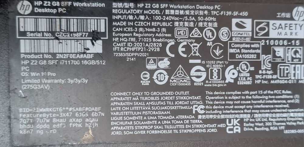Unitate Hp Z2 G8,I7-11700