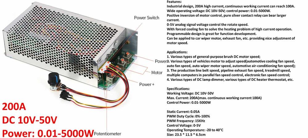 PWM 100A variator turatie motor DC 10-55V, 5000W. Nou amabalat!