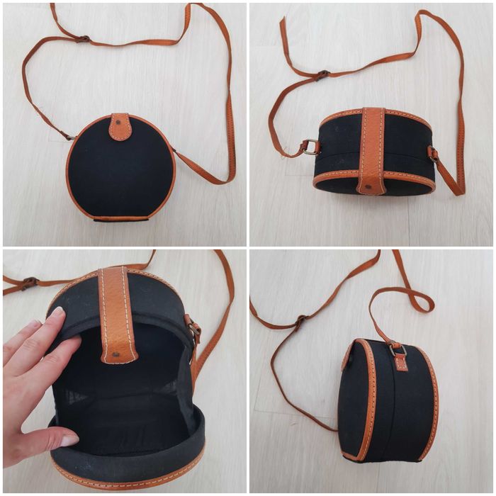 Poseta vintage tip cutie din material textil si piele