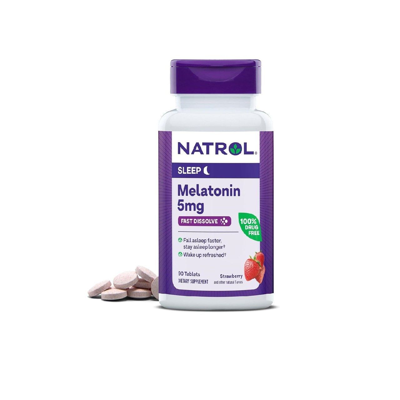 Natrol Мелатонин 5 мг, пищевая добавка со вкусом клубники для спокойно