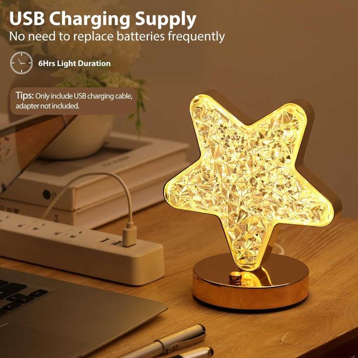 Lampa LED RGB tip stea de cristal reincarcabila USB auriu 15.5x17 cm