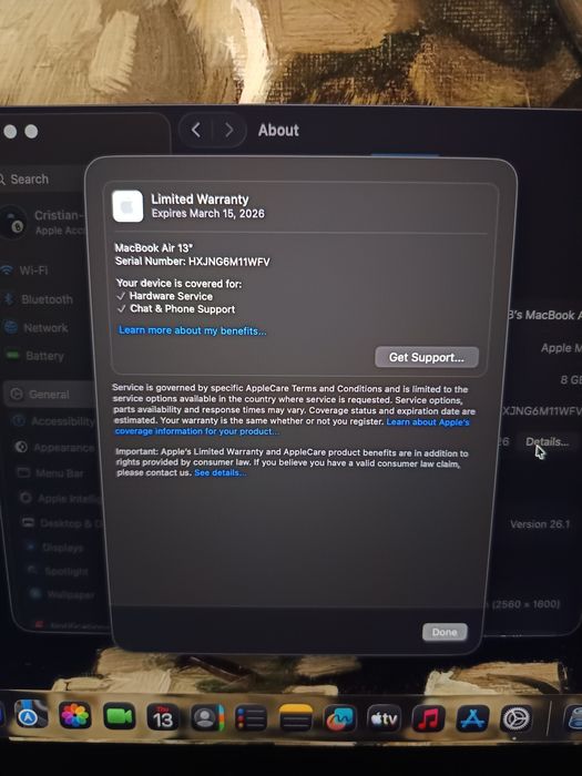 MacBook Air 13 / M1 / 8GB 256GB / 100% / Impecabil Ca Nou