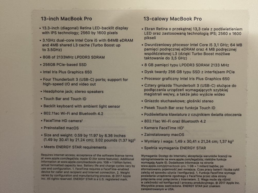 Продавам Macbook Pro 13 2017 Touchbar, 4 Thunderbolts, 8GB RAM, 256GB