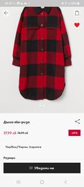 H&M Дълго яке-риза Червен черен карета