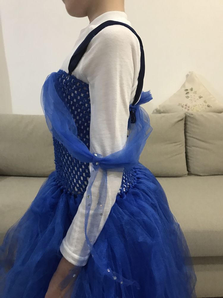 Rochie carnaval prințesa apei zăpezii albastru tulle mesh 8 9 10 11 an