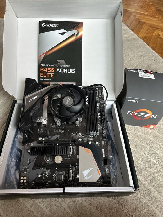 Дънна платка b450m-aorus elite + процесор r5 2600x