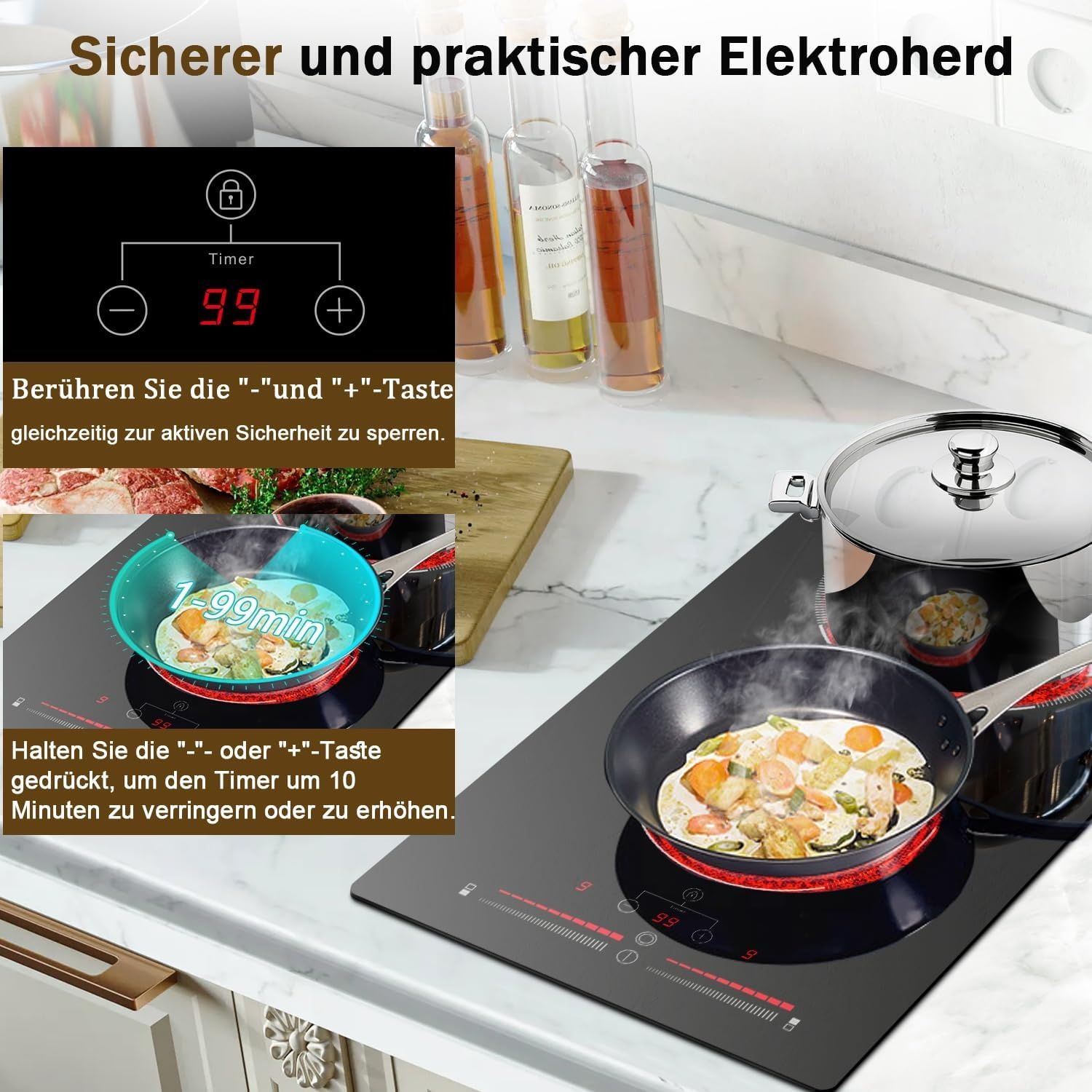 Стъклокерамични котлони за вграждане Karienvir с две зони 3200W таймер